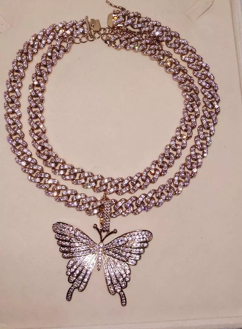 Pink Butterfly Cuban Chain