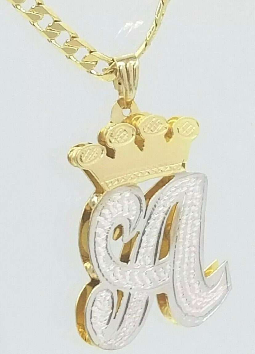 PERSONALIZED 14K GP 3D DOUBLE PLATED SCRIPT INITIAL PENDANT W/ ROLEX CROWN