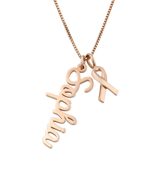 Breast Cancer Awareness Name Necklace in Rose Gold Plated