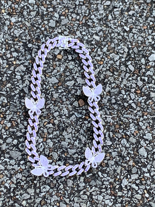 Lavender Butterfly Cuban Necklace